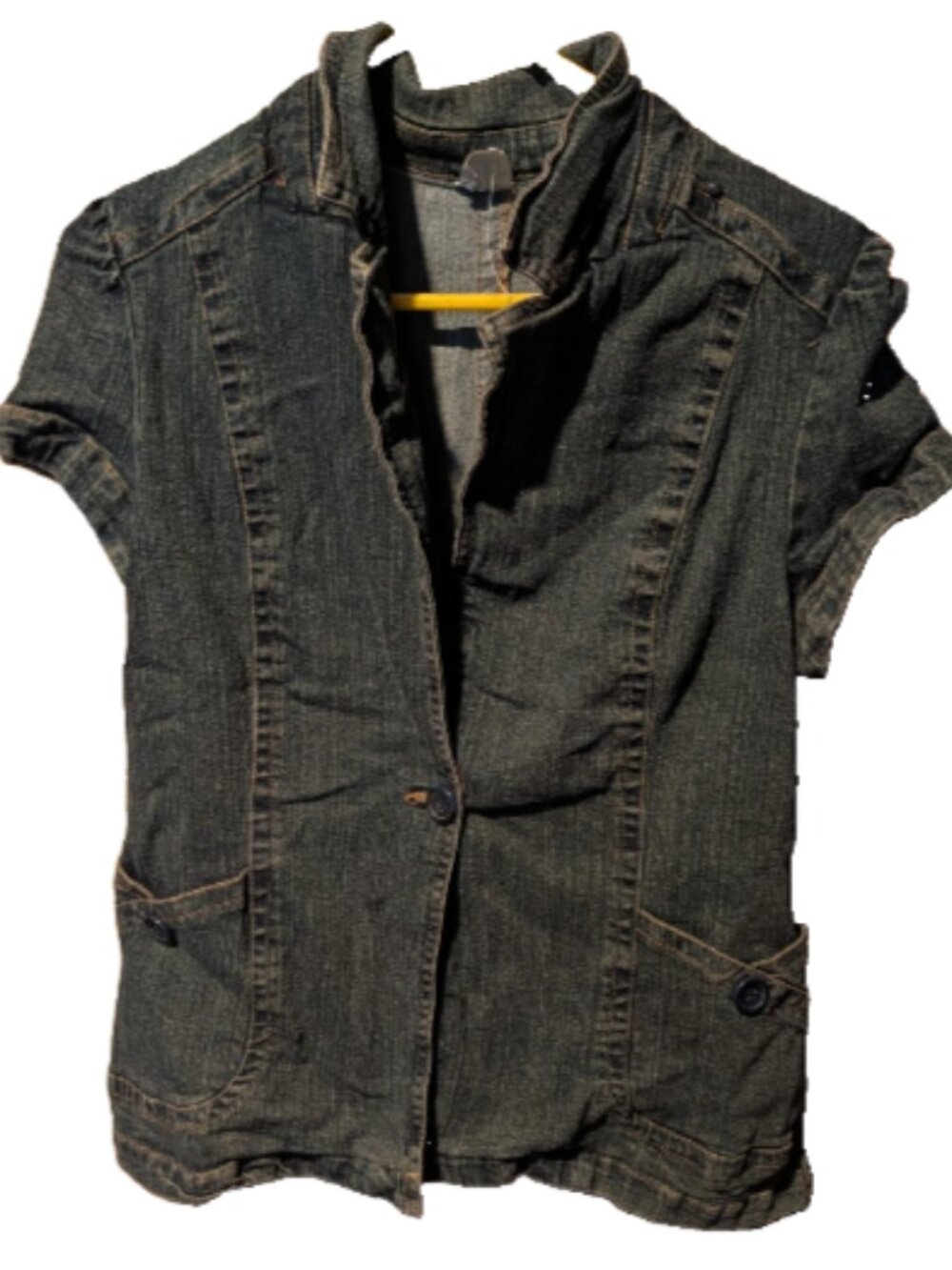 Y2K-style dark-wash denim short-sleeve button-down shirt XL